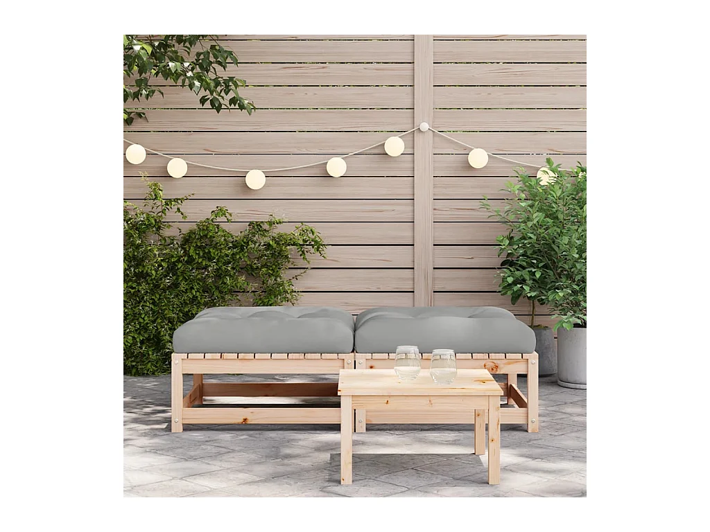 Canapé de jardin - Repose-pieds de jardin avec coussins 2 pcs bois de pin massif FR18120