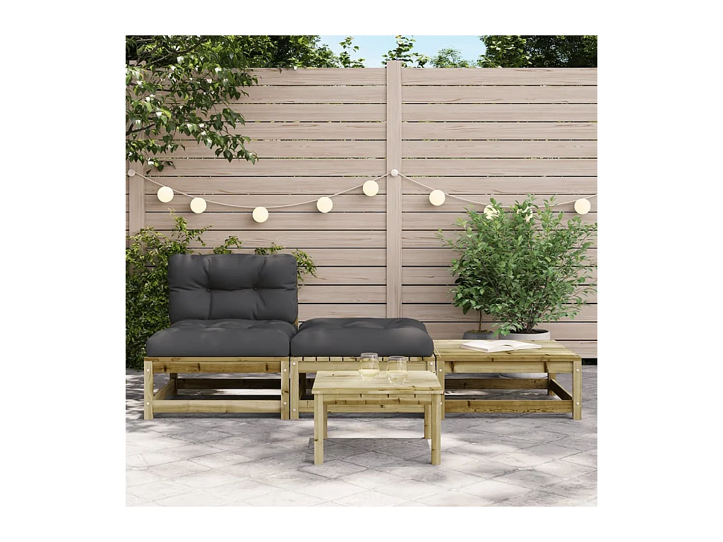 Canapé de jardin sans accoudoirs avec coussins et repose-pieds FR18494