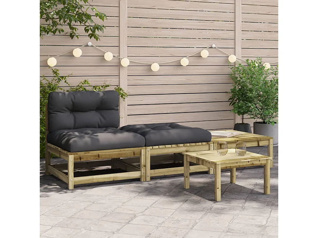 Canapé de jardin sans accoudoirs avec coussins et repose-pieds FR18494