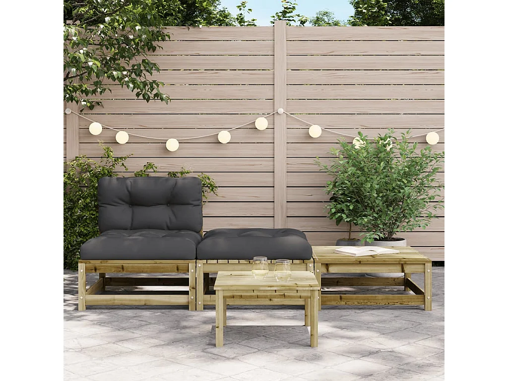 Canapé de jardin sans accoudoirs avec coussins et repose-pieds FR18494