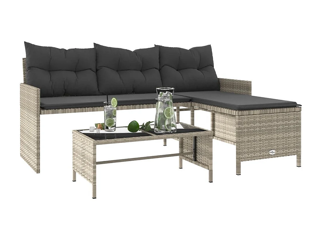 Canapé de jardin et table et coussins en forme de L gris clair FR661542