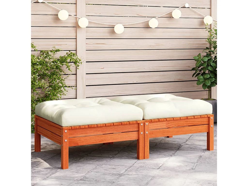 Canapé de jardin - Repose-pieds de jardin avec coussins 2 pcs bois massif pin FR14027