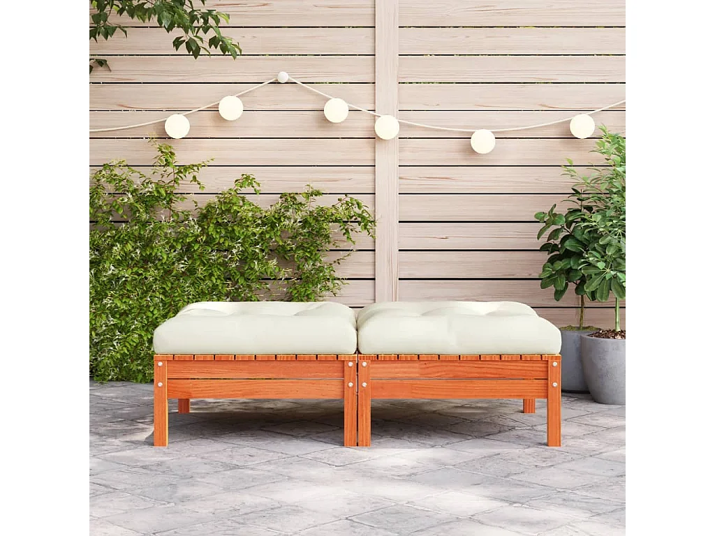 Canapé de jardin - Repose-pieds de jardin avec coussins 2 pcs bois massif pin FR14027