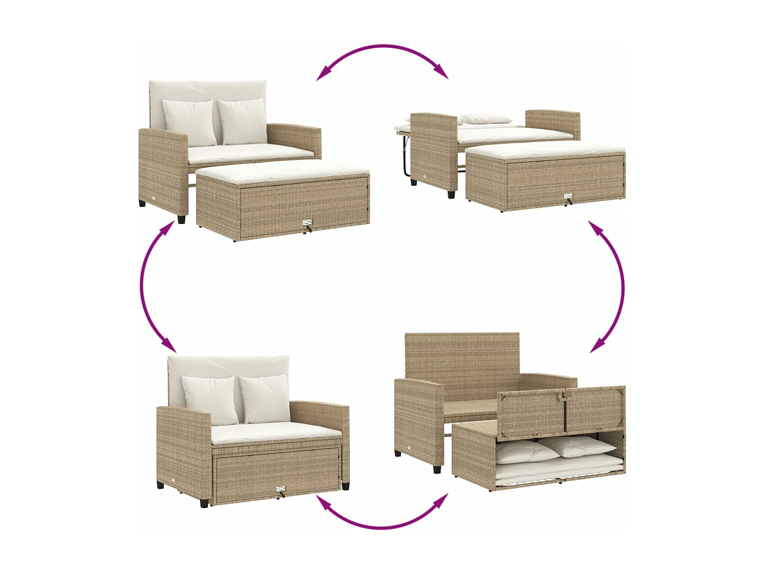 Canapé de jardin avec coussins 2 places beige résine tressée FR177624