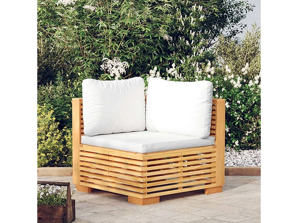 Canapé d'angle de jardin et coussins crème Bois de teck massif FR88378