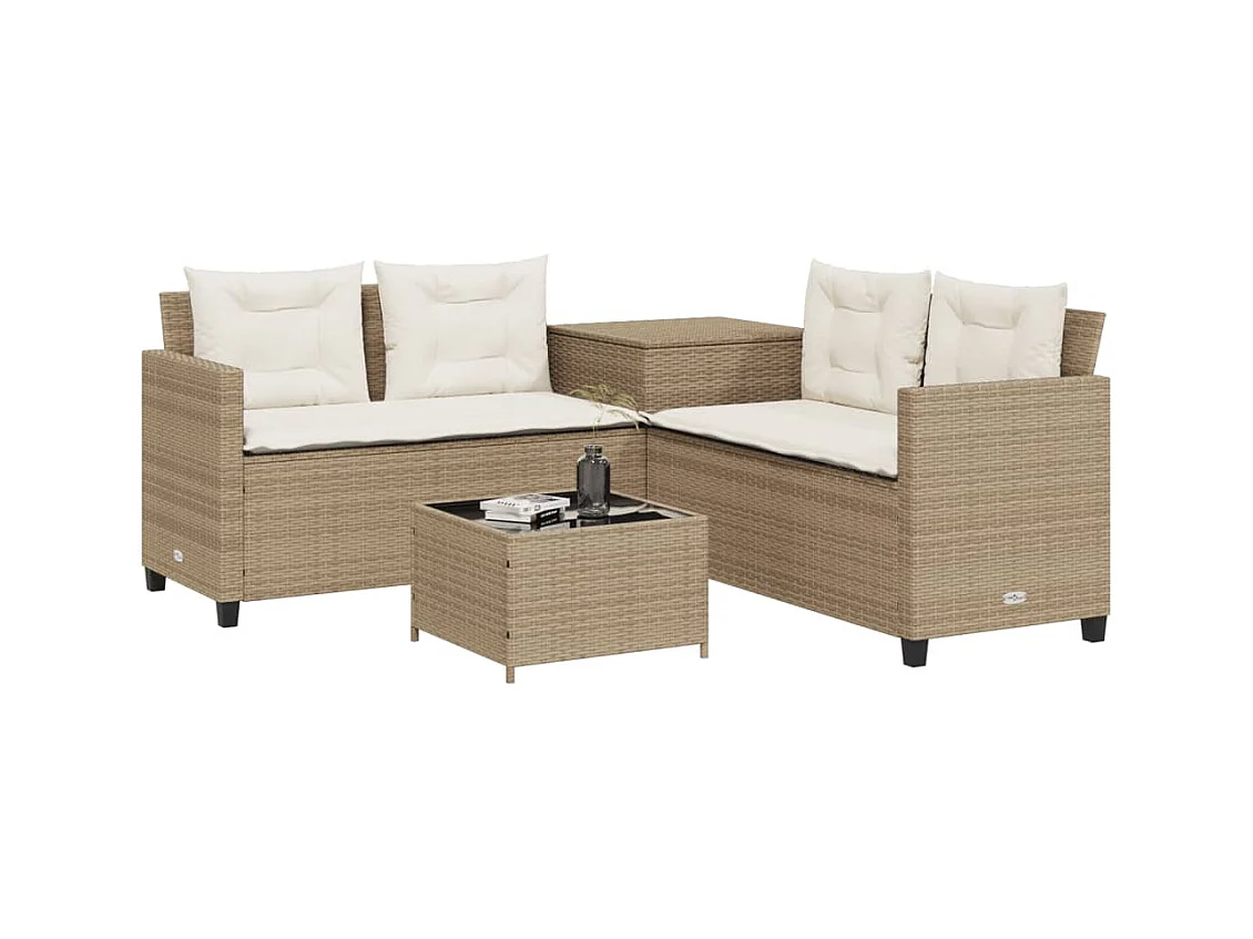 Canapé de jardin avec table et coussins en forme de L beige FR131949