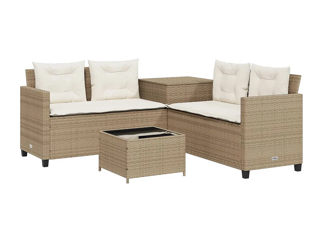 Canapé de jardin avec table et coussins en forme de L beige FR131949