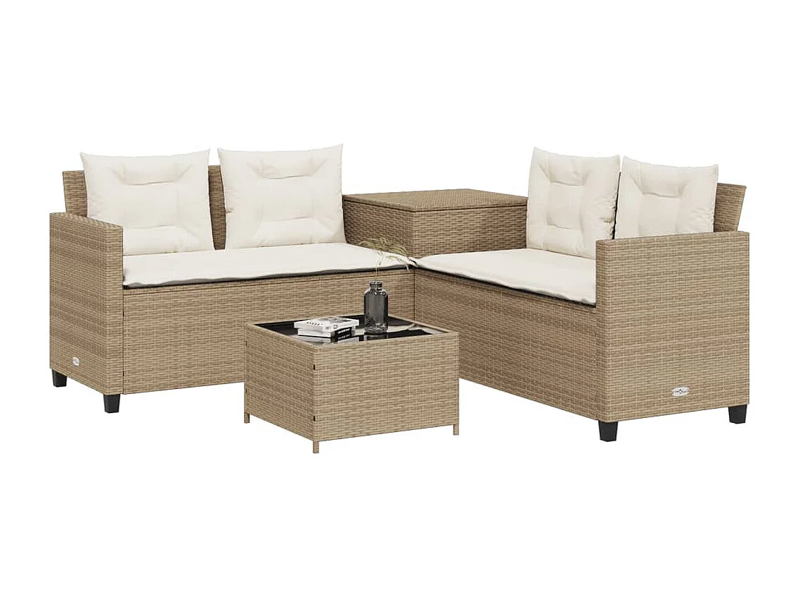 Canapé de jardin avec table et coussins en forme de L beige FR131949