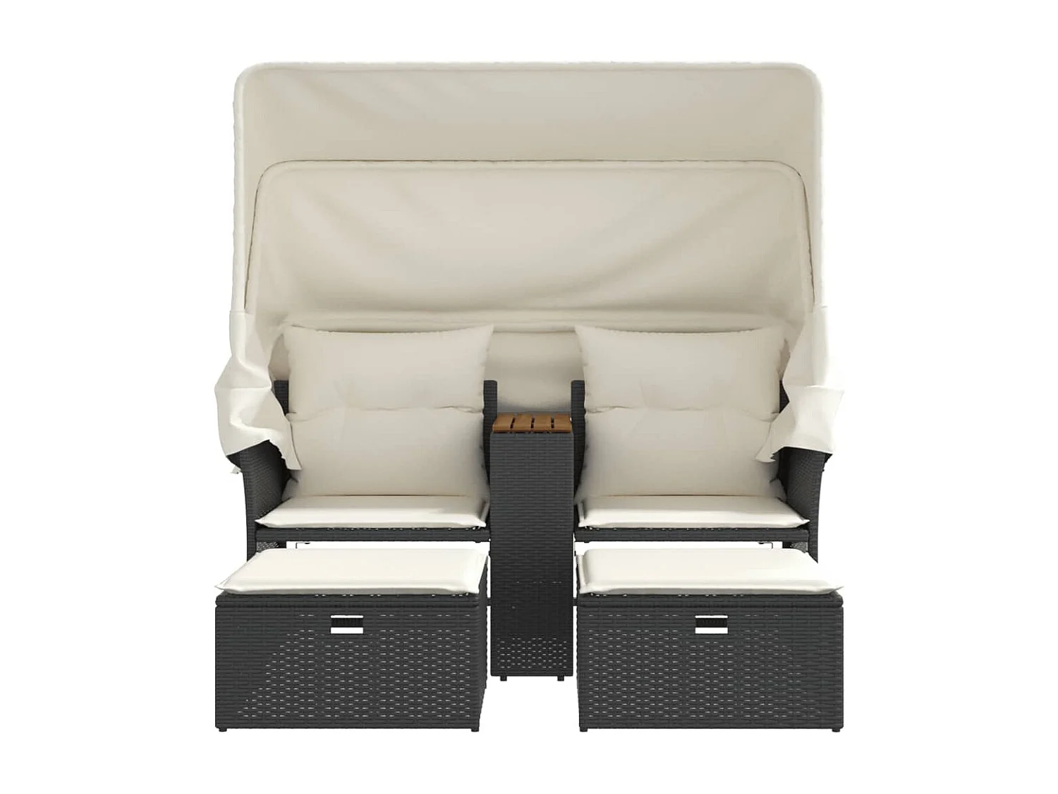 Canapé de jardin 2 places avec auvent et tabourets noir rotin FR209635