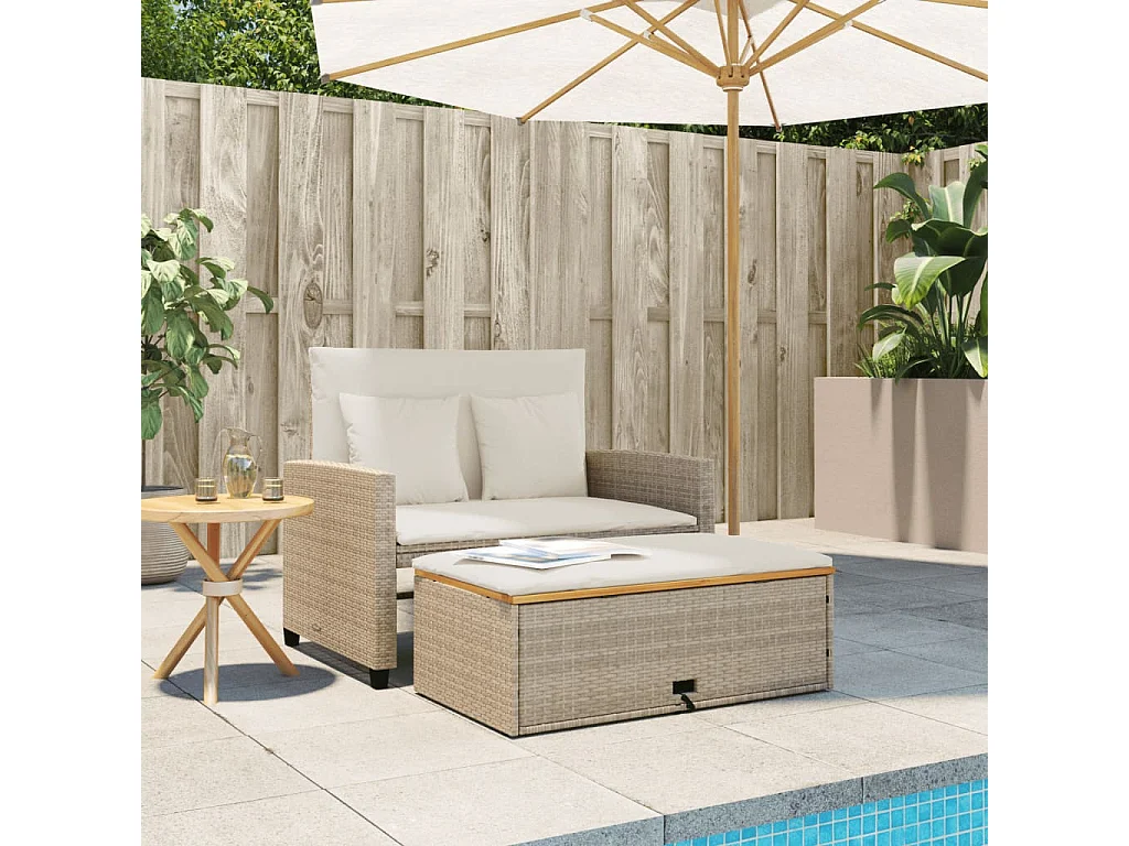 Sofá de jardín con cojines 2 plazas ratán y madera acacia beige ES743859