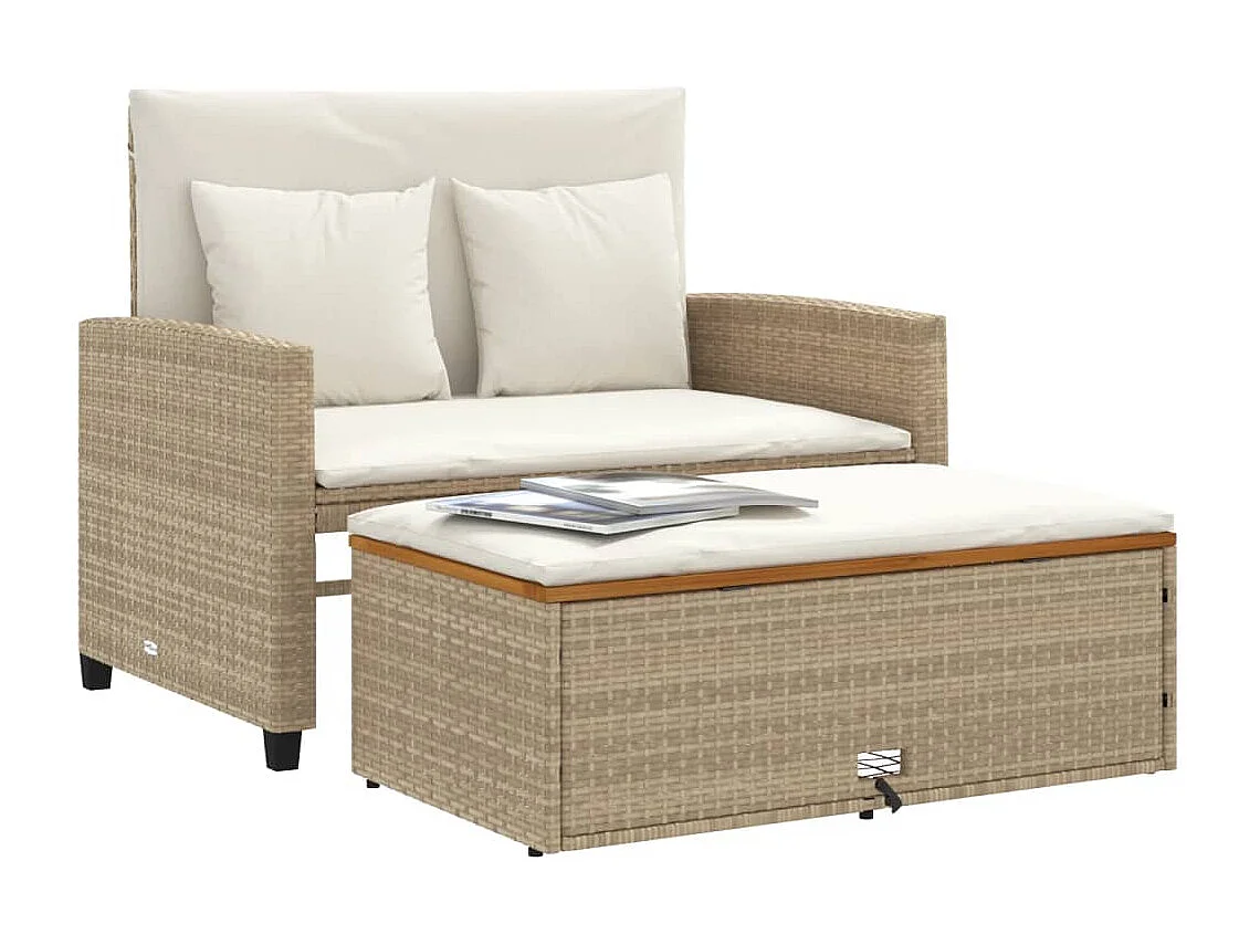 Canapé de jardin 2 places coussins beige résine tressée&acacia FR556543