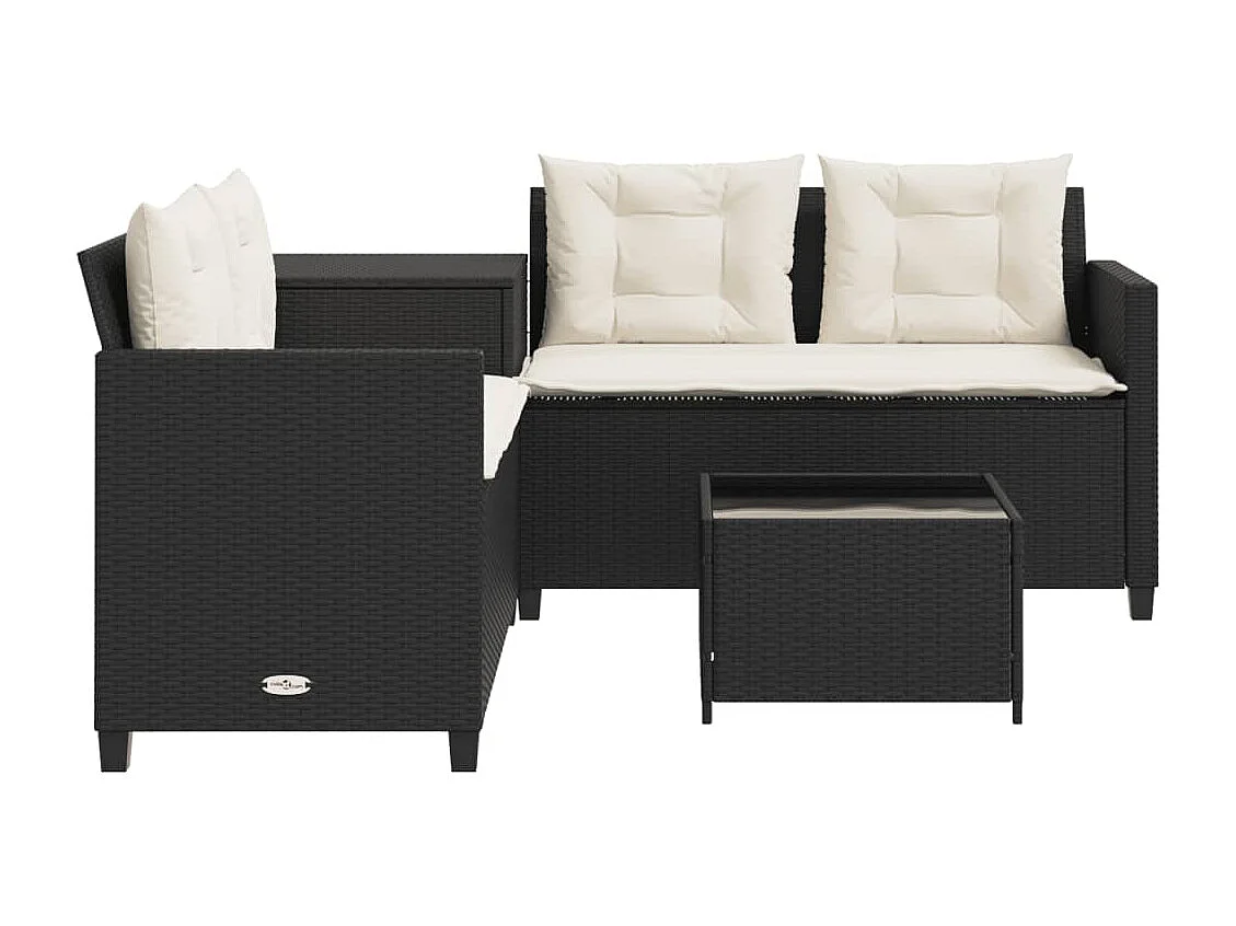 Canapé de jardin avec table et coussins en forme de L noir FR504433