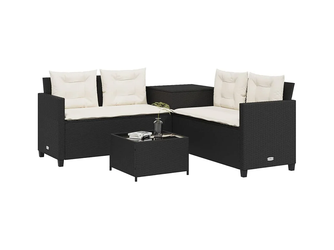 Canapé de jardin avec table et coussins en forme de L noir FR504433