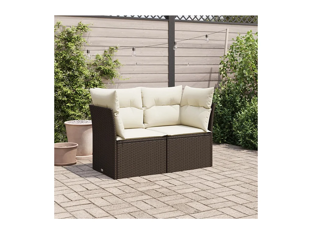 Canapé de jardin avec coussins 2 places marron résine tressée FR945200