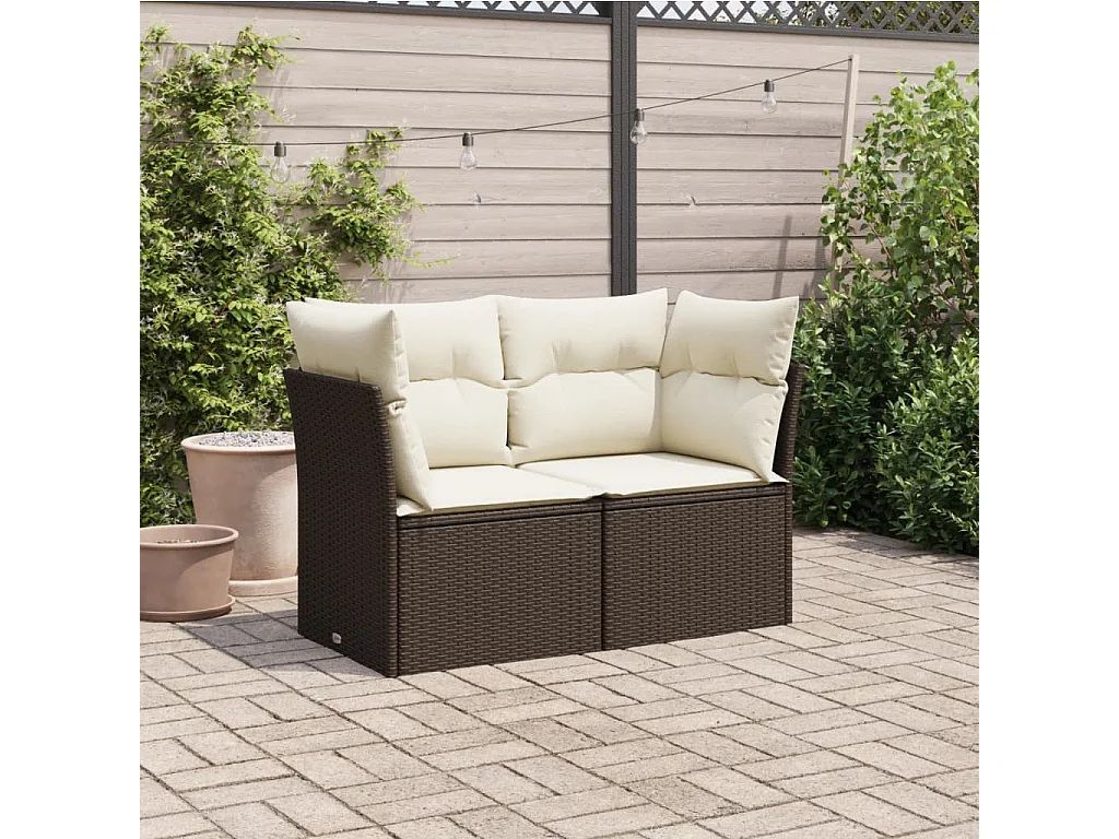 Canapé de jardin avec coussins 2 places marron résine tressée FR945200