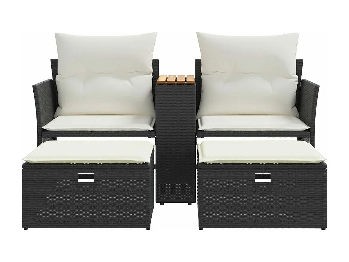 Canapé de jardin 2 places avec tabourets noir résine tressée FR233036