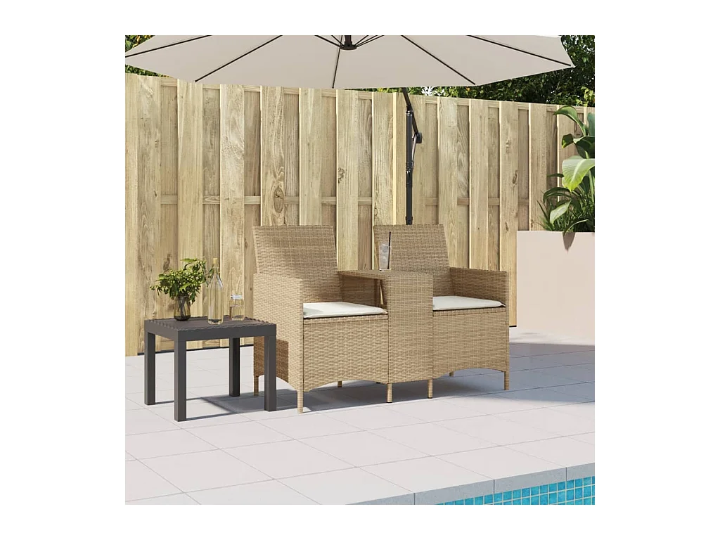 Canapé de jardin 2 places avec table et coussins résine tressée FR457351
