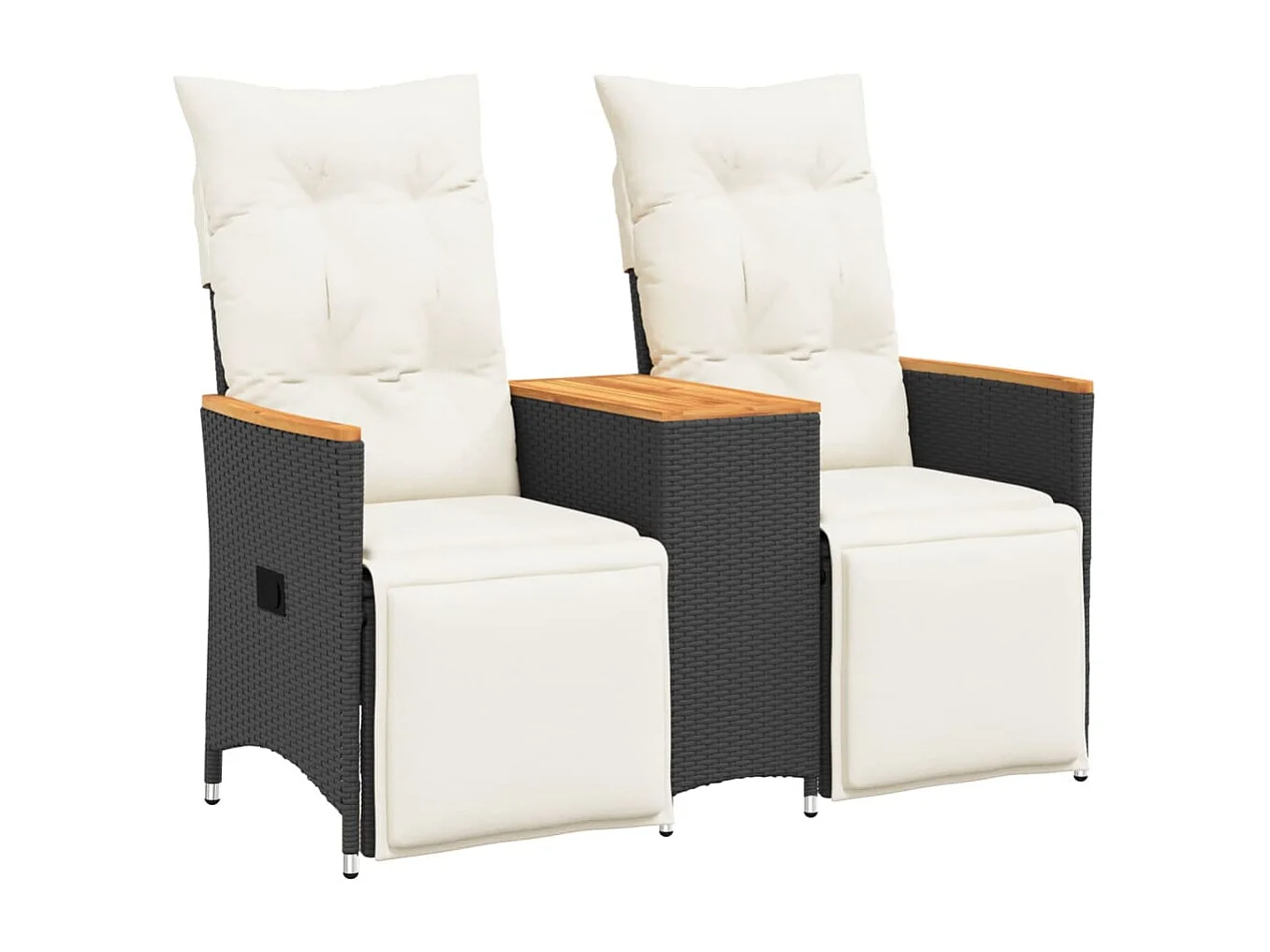 Canapé de jardin inclinable 2 places avec table noir poly rotin FR763362