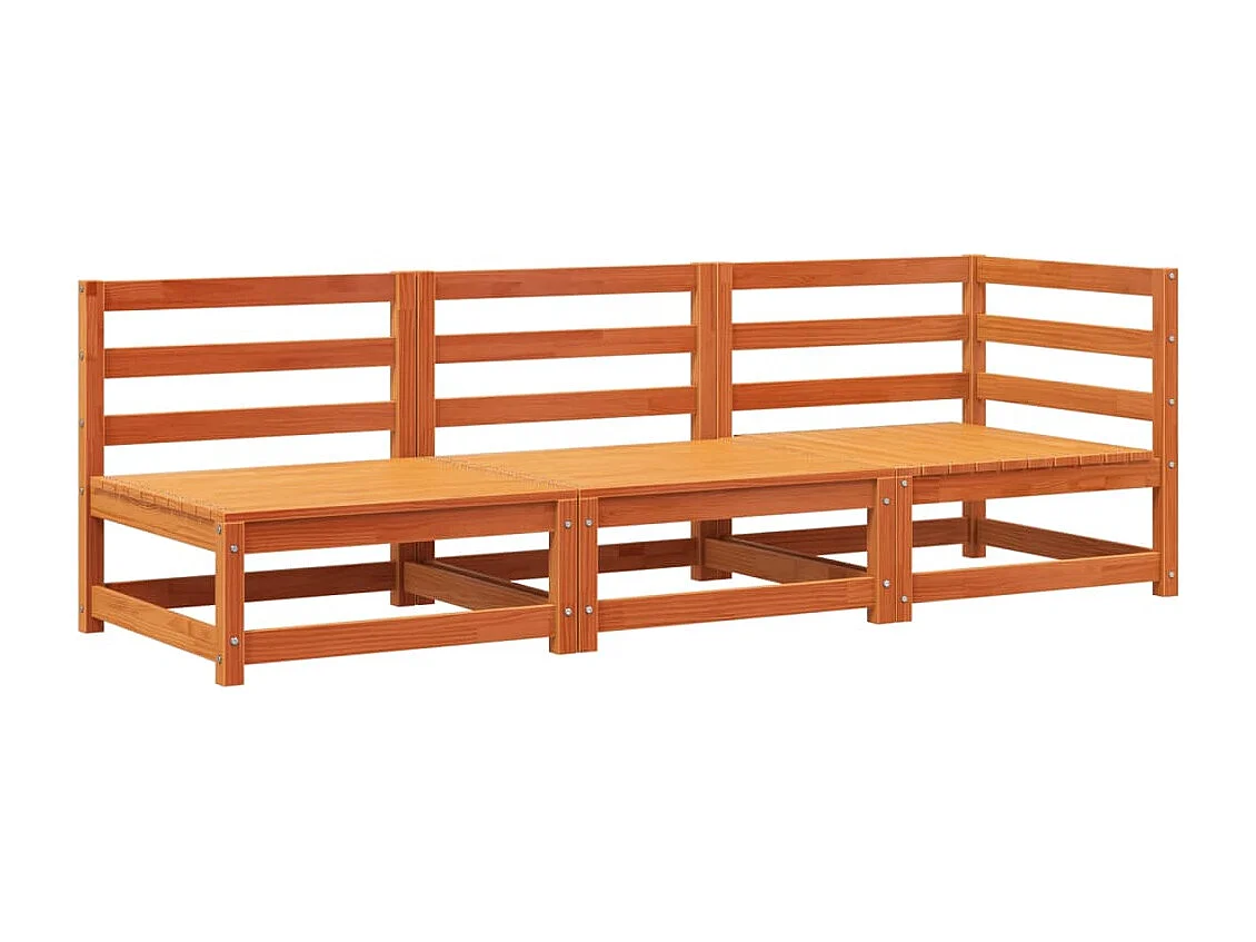 Canapé de jardin 3 places cire marron bois de pin massif FR28986