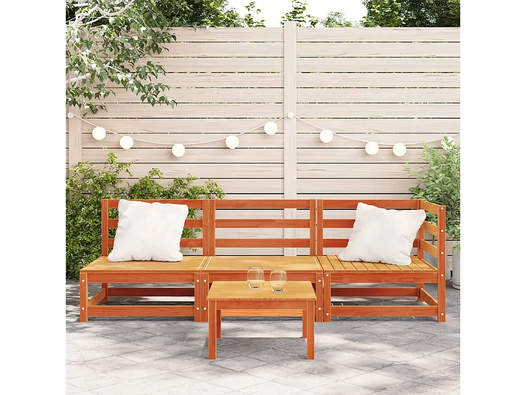 Canapé de jardin 3 places cire marron bois de pin massif FR28986