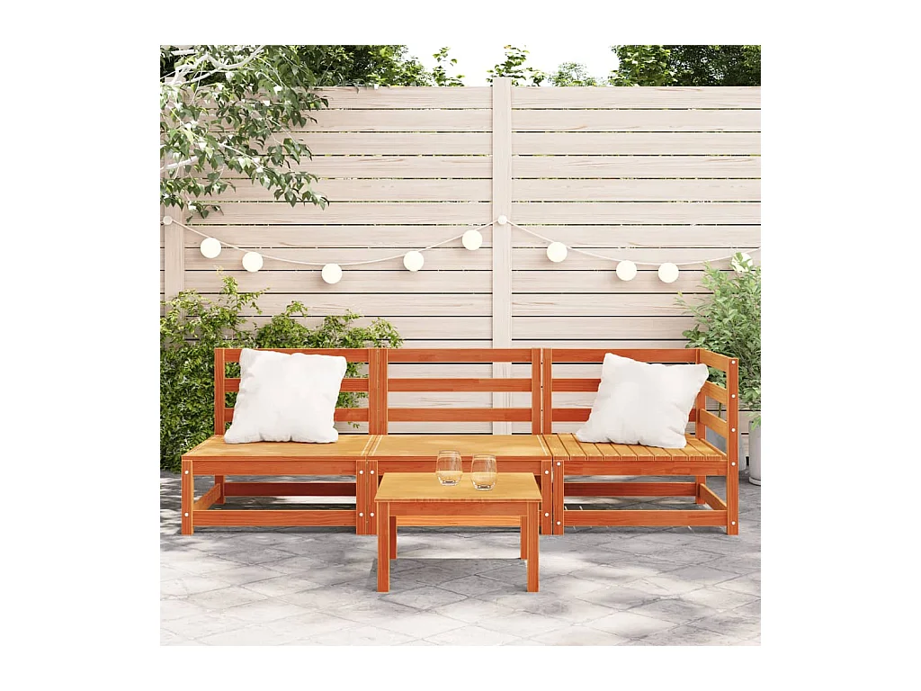 Canapé de jardin 3 places cire marron bois de pin massif FR28986