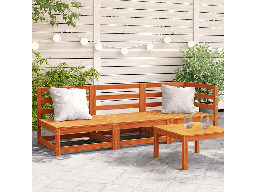 Canapé de jardin 3 places cire marron bois de pin massif FR28986