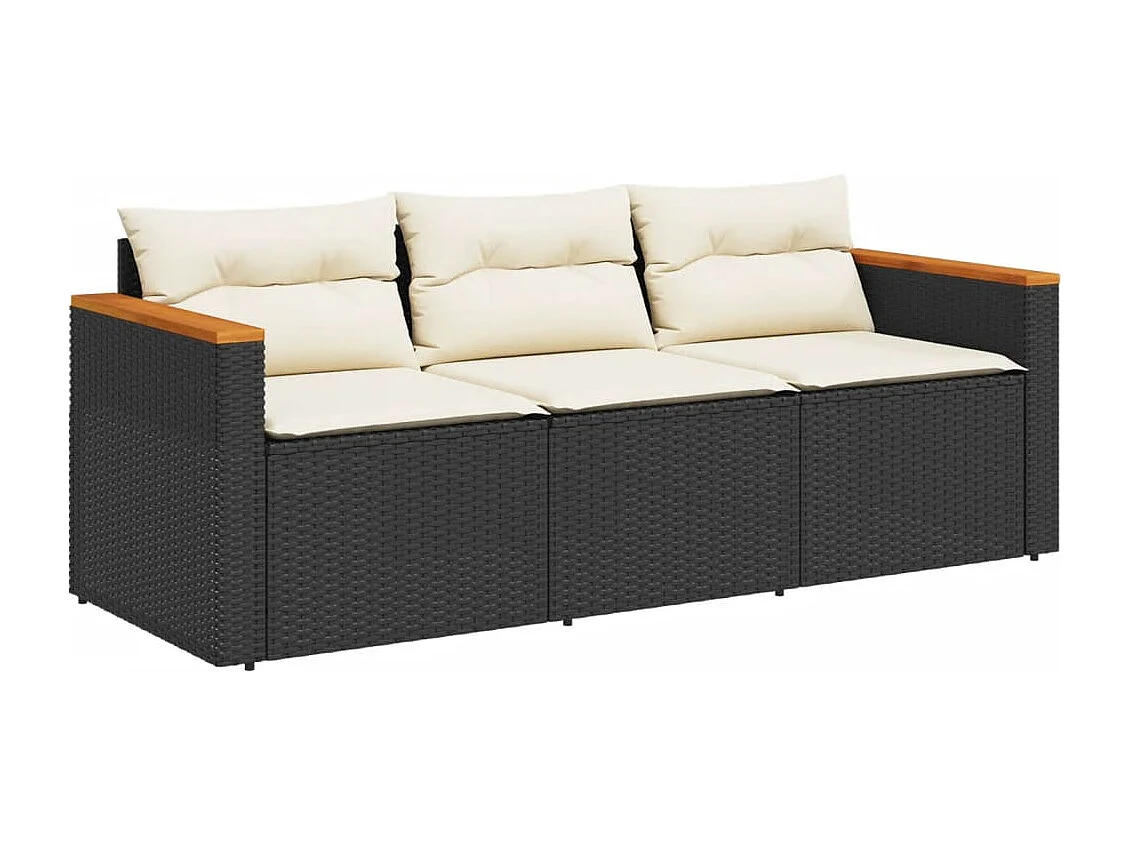 Tuinbank 3-zits met kussens poly rattan zwart BE999286