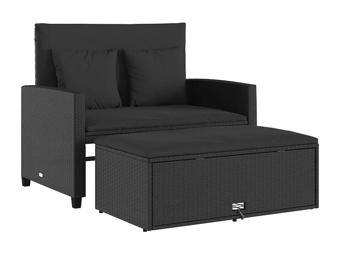 Tuinbank 2-zits met kussens poly rattan zwart BE765294