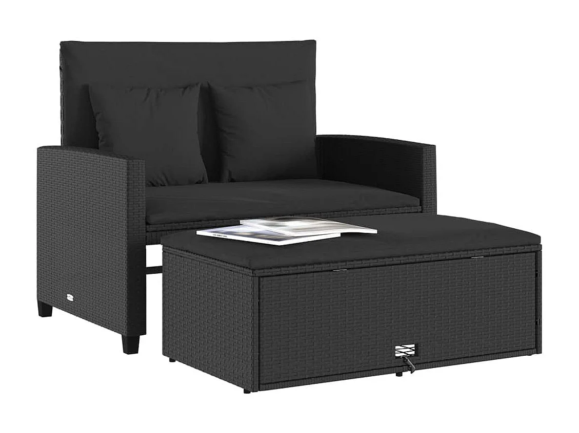 Tuinbank 2-zits met kussens poly rattan zwart BE765294