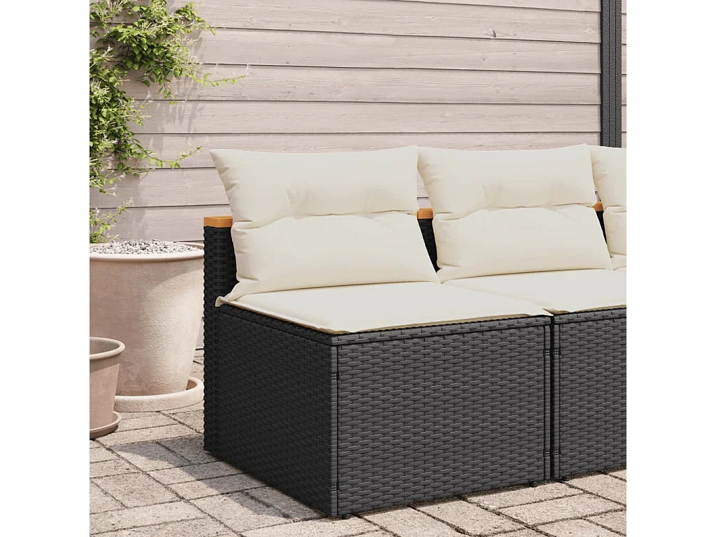 Tuinbanken 2 st zonder armleuning met kussens poly rattan zwart BE351431