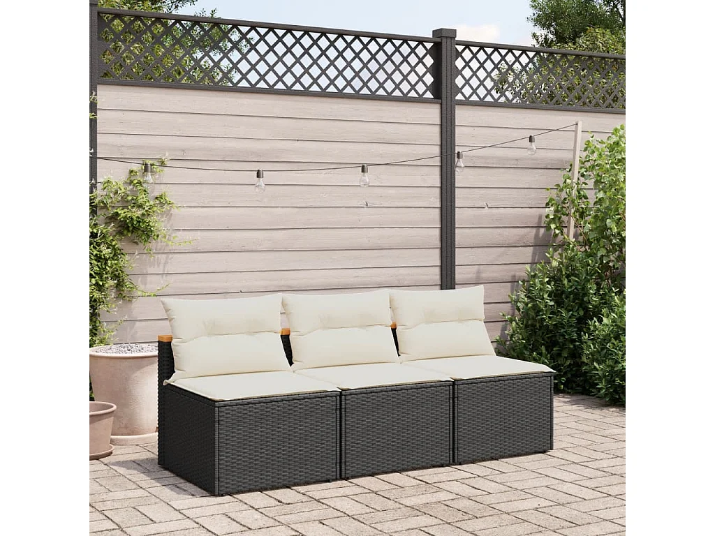 Lot de 2 Canapés de jardin sans accoudoirs avec coussins noir FR512730