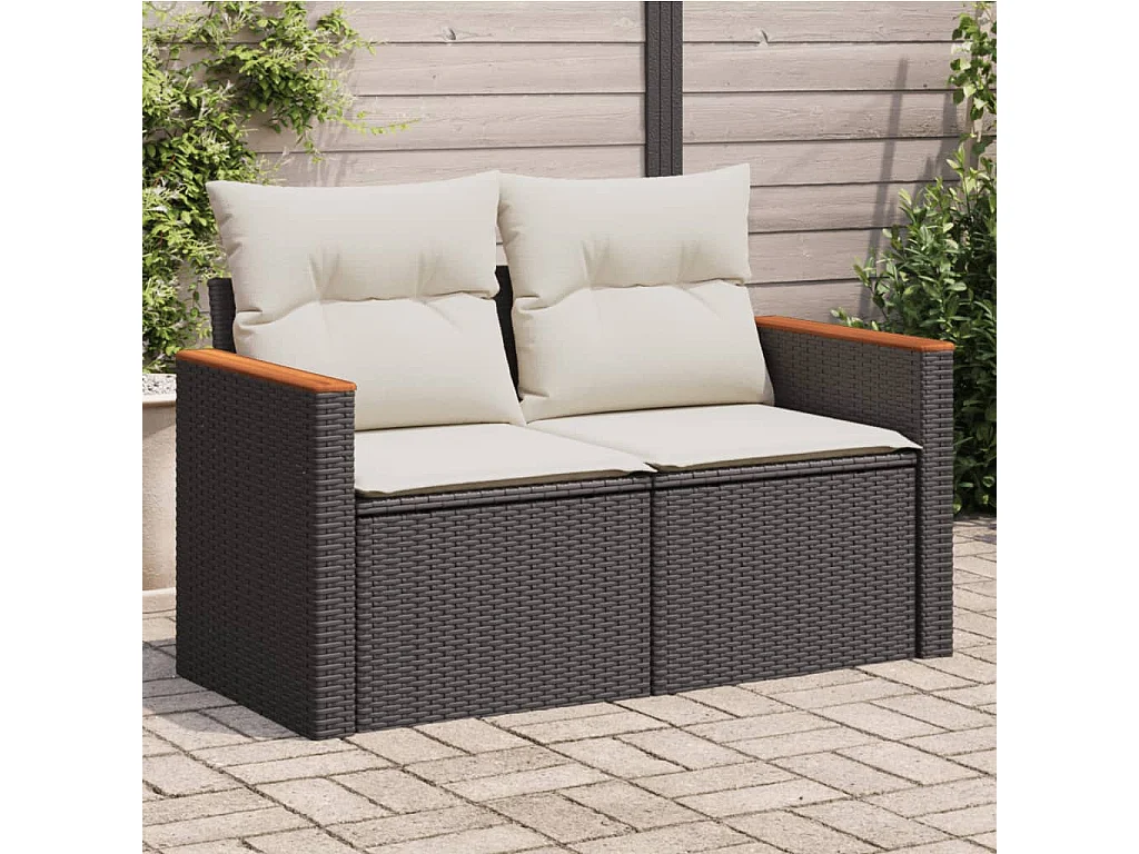 Tuinbank 2-zits met kussens poly rattan zwart BE809277