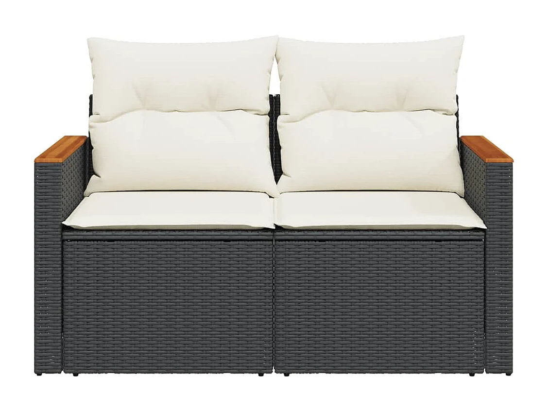 Tuinbank 2-zits met kussens poly rattan zwart BE809277