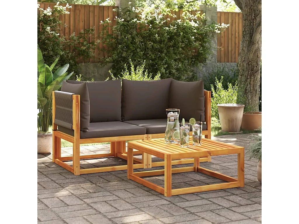 Lot de 2 Canapés d'angle de jardin et coussinspcs bois massif d'acacia FR360400