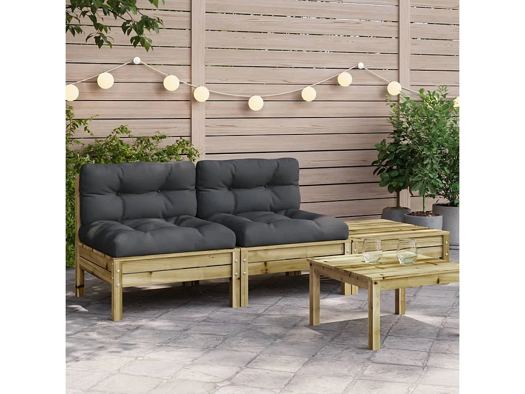 Canapé de jardin avec coussins et repose-pied 2 places FR78368