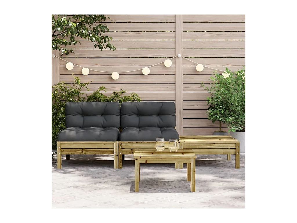 Canapé de jardin avec coussins et repose-pied 2 places FR78368