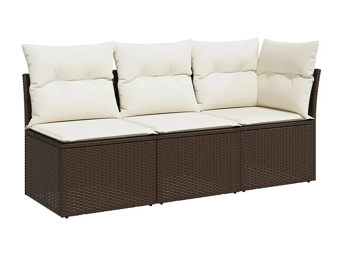 Tuinbank 3-zits met kussens poly rattan bruin BE555932