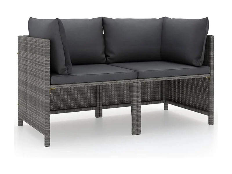 Tuinbank 2-zits met kussens poly rattan grijs BE729827