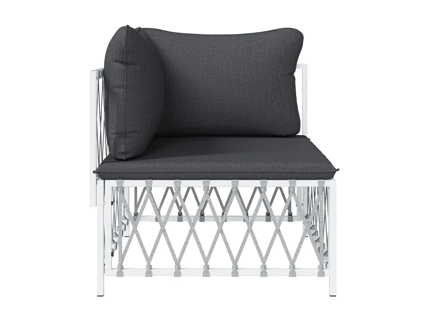 Sofá de canto para jardim com almofadões tecido branco PT506947