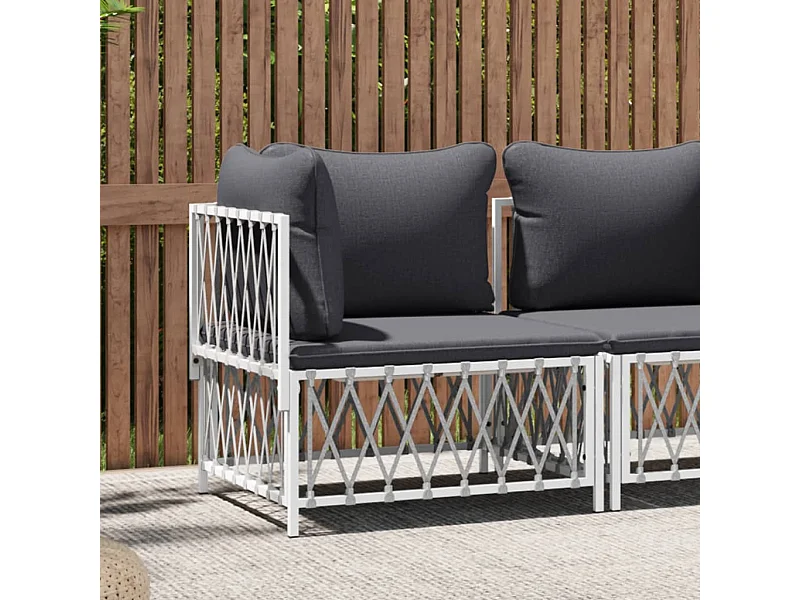 Canapé d'angle de jardin avec coussins blanc tissu tissé FR31250