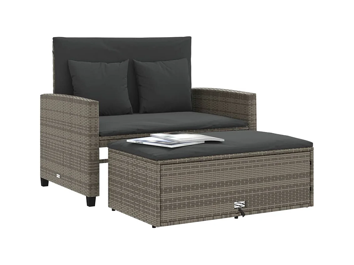 Tuinbank 2-zits met kussens poly rattan grijs BE944601