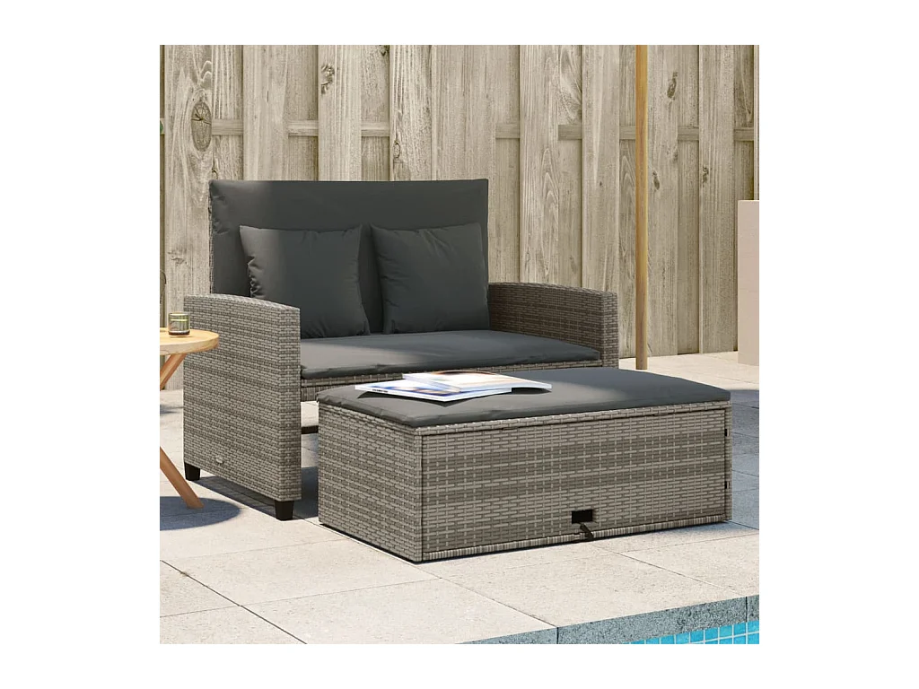 Tuinbank 2-zits met kussens poly rattan grijs BE944601