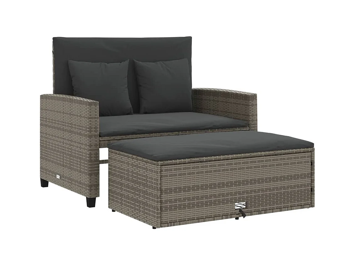 Tuinbank 2-zits met kussens poly rattan grijs BE944601