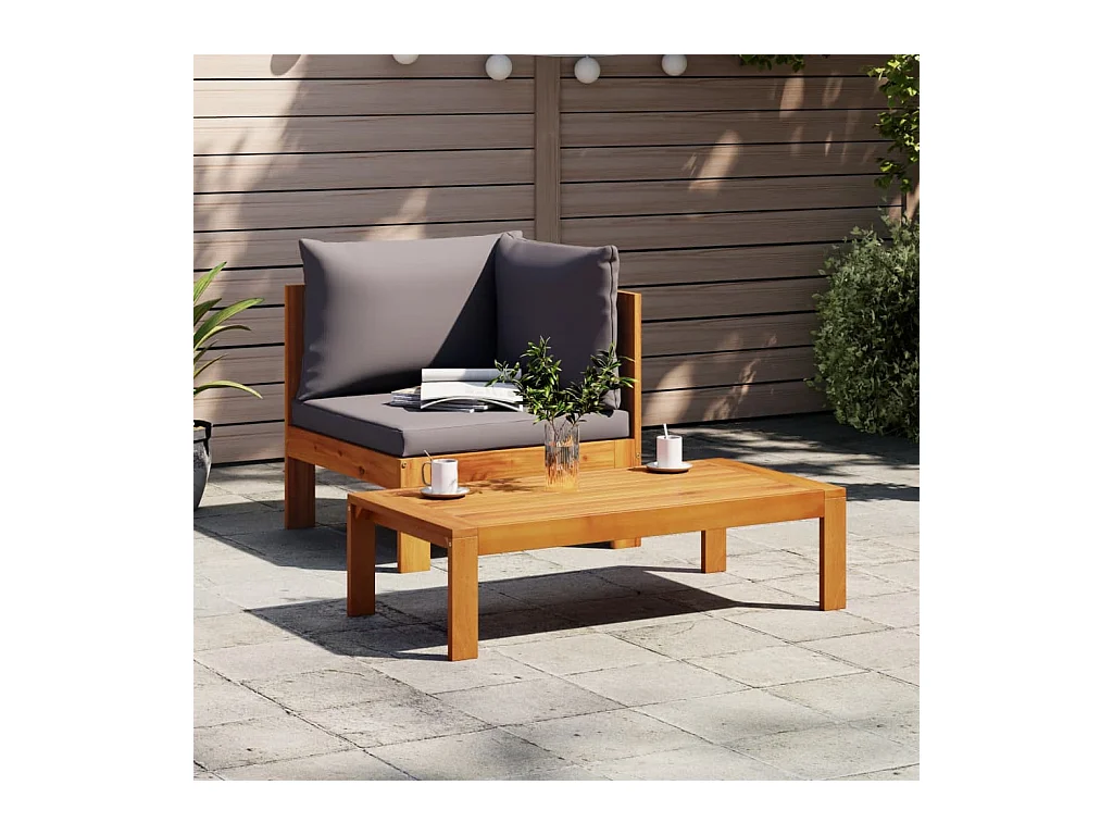Canapé d'angle de jardin avec coussins bois massif d'acacia FR16391