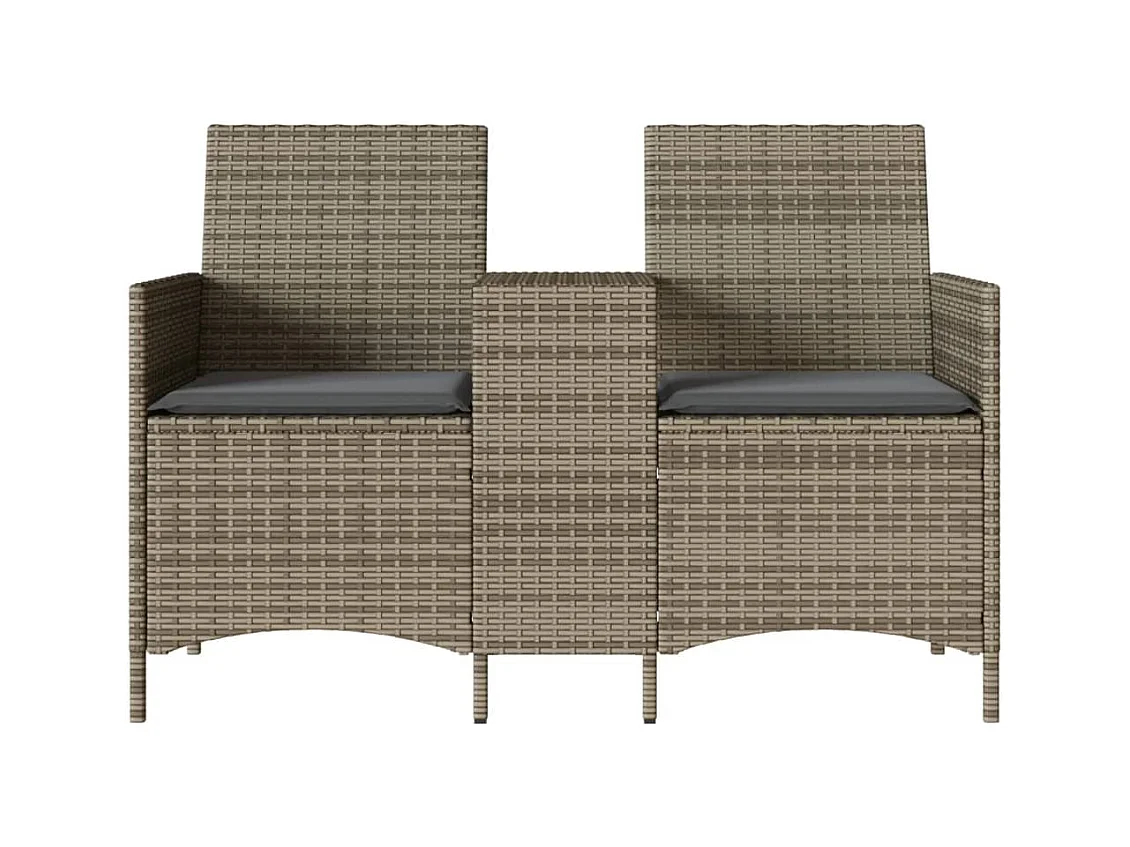 Tuinbank 2-zits met tafel en kussens poly rattan grijs BE524253