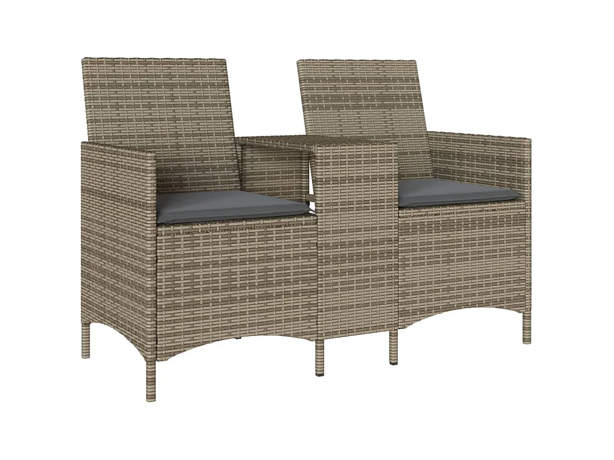 Tuinbank 2-zits met tafel en kussens poly rattan grijs BE524253