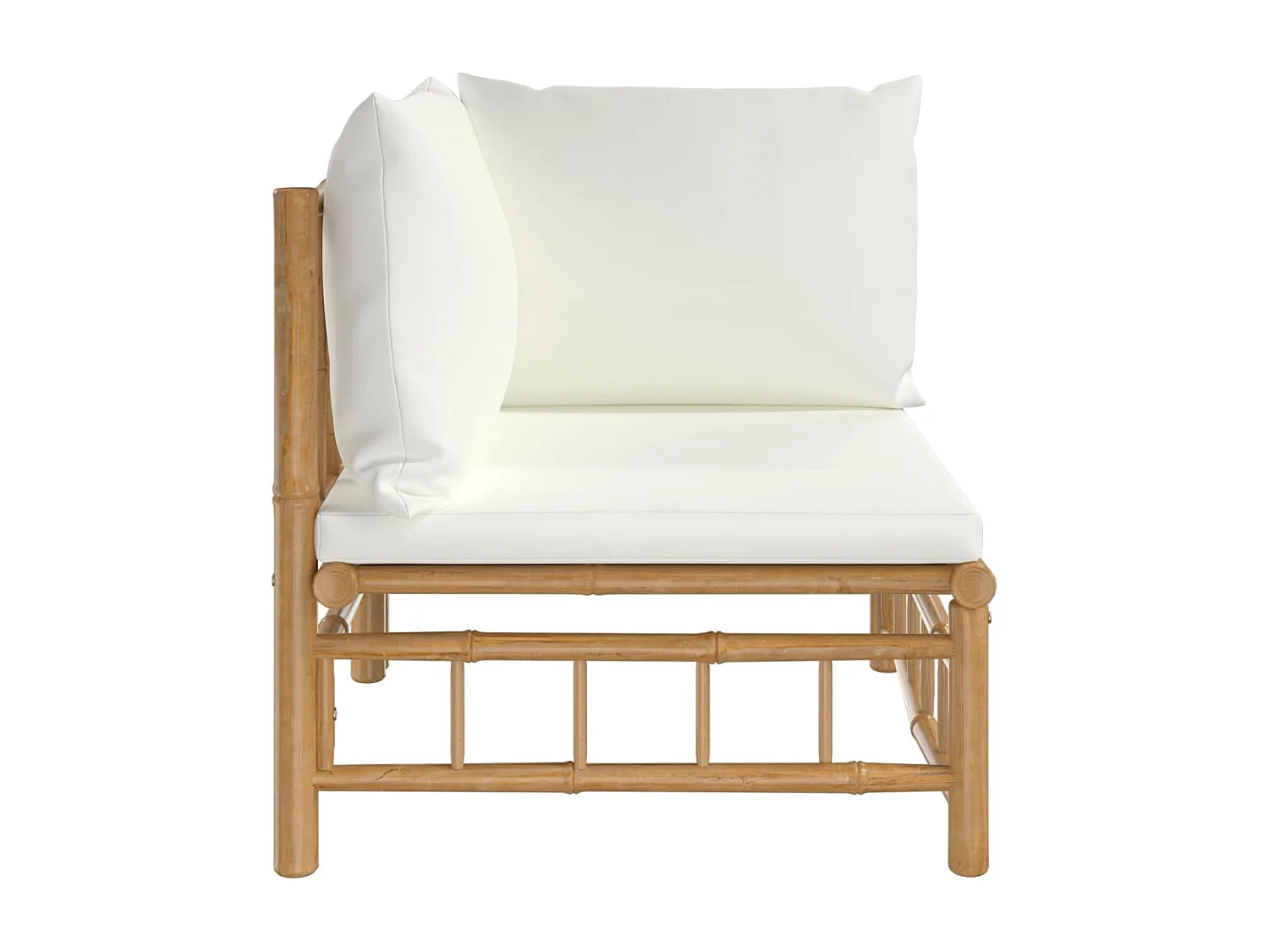 Sofá de canto de jardim bambu com almofadões branco nata PT812865