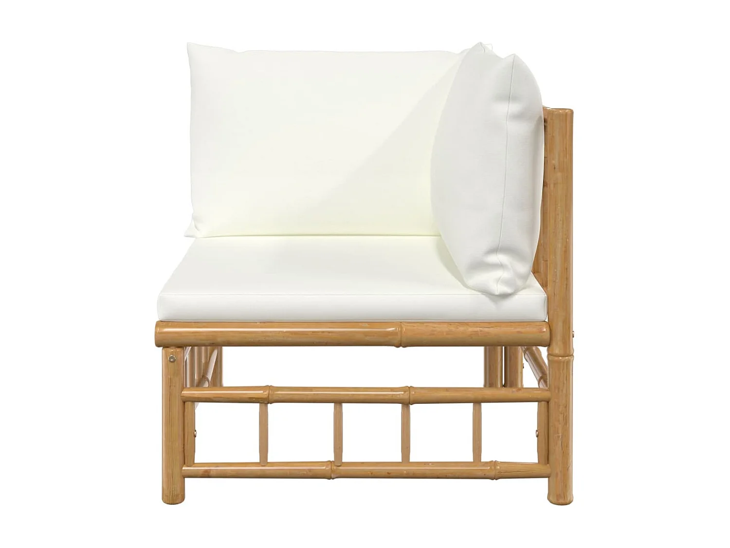 Sofá de canto de jardim bambu com almofadões branco nata PT812865