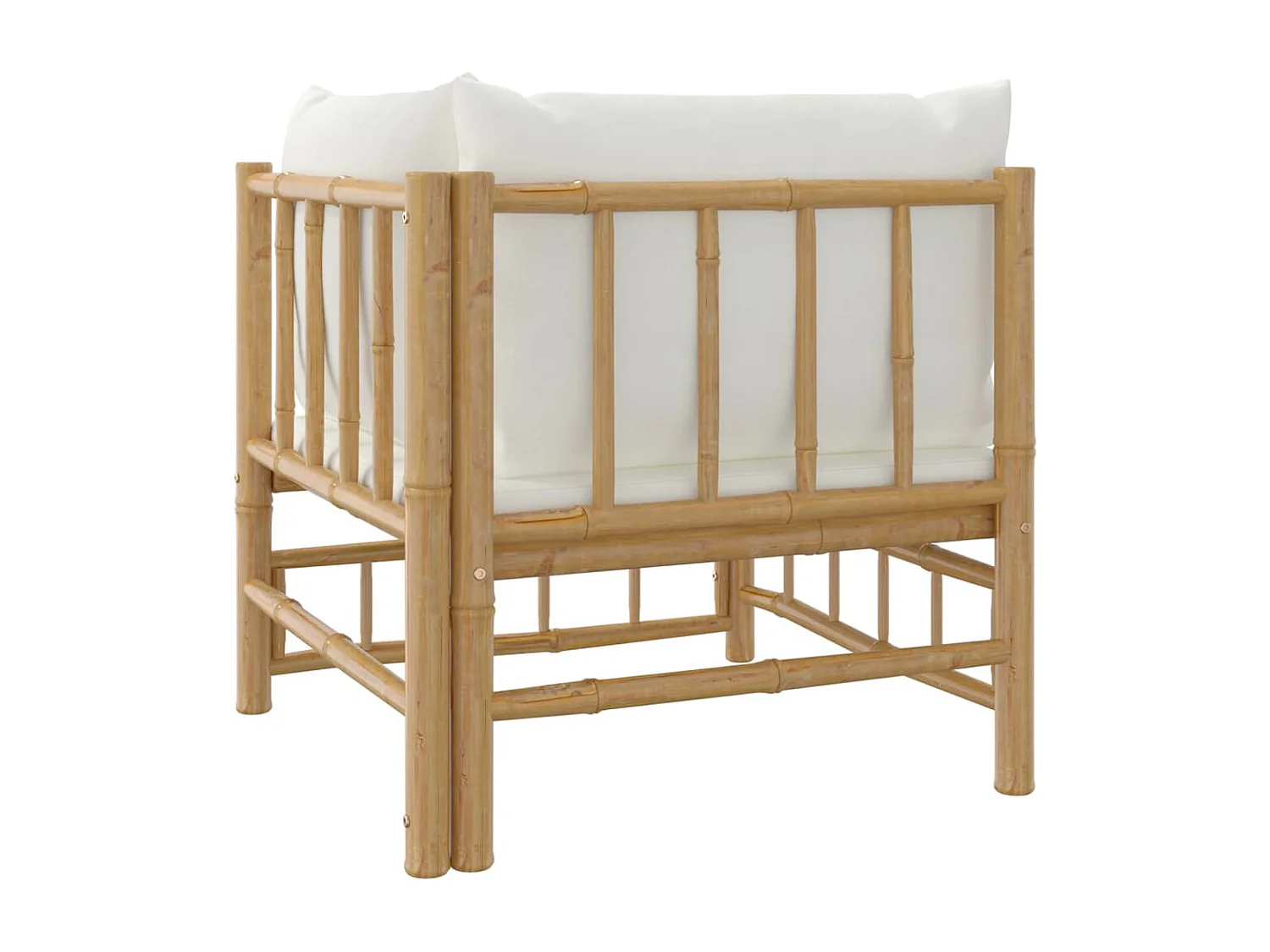 Sofá de canto de jardim bambu com almofadões branco nata PT812865