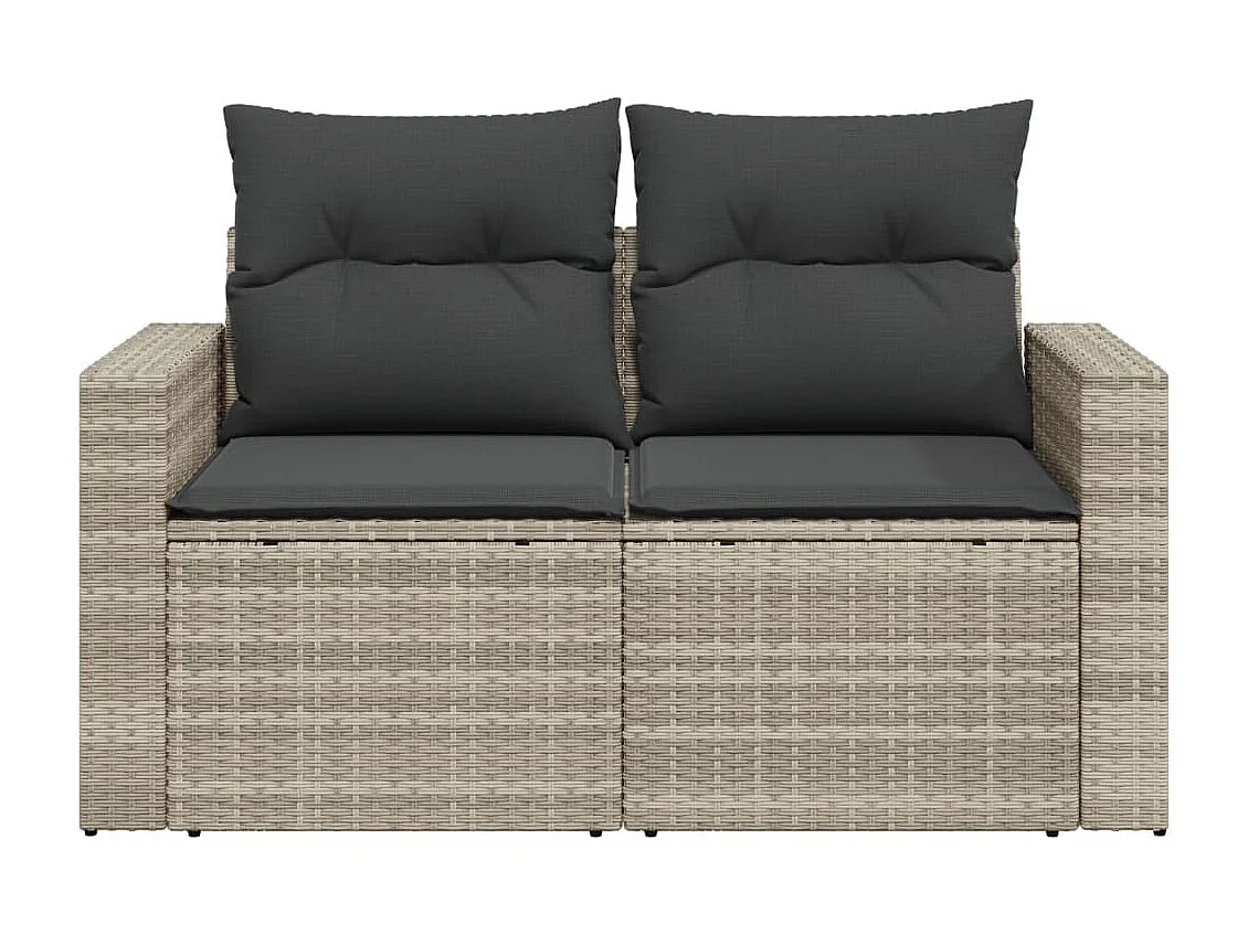 Canapé de jardin 2 places et coussins gris clair résine tressée FR822166